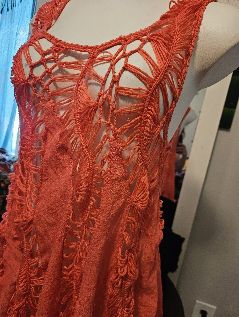Small * SWIM COVER UP *Crochet Lightweight Pink/Orange - Picture 3 of 6